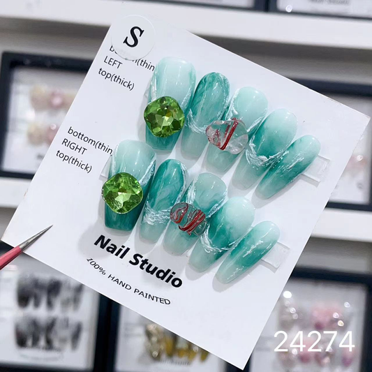 Green Crystal Stone Nails